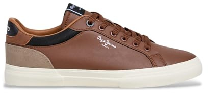 Pepe Jeans London Kenton Court M Baskets en Cuir à Coupe régulière pour Hommes, Lavage Bleu