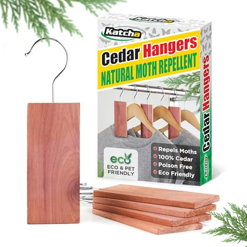 Katcha Cedar Hangers - 100% Natural Moth Repeller for Wardrobes, Closets, Drawers, Cupboards, Eco-Friendly (10 x Cedar Hangers)