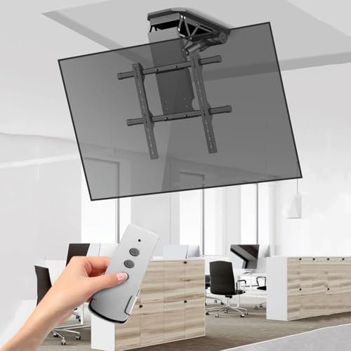 TV Flip Ceiling Bracket, Electric Hidden Lift Remote Control Bracket for 50-90 Inch Monitors, Built-in Anti-Collision Sensing Device