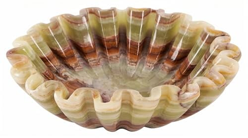 SPESHSTONES Cuenco decorativo de mármol de ónix verde de 8 pulgadas, hecho a mano, cuenco festoneado con volantes para encimera de cocina, centro de mesa de comedor y cuenco para llaves de entrada