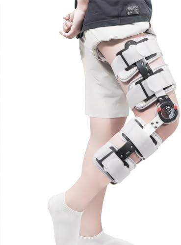 Vexorium Férula de Rodilla Post-operatoria con Bisagra, Ajustable Ortesis Soporte de Rodilla Rodillera para Rotura de Menisco, Lesiones ACL, Recuperación Adulto,Right
