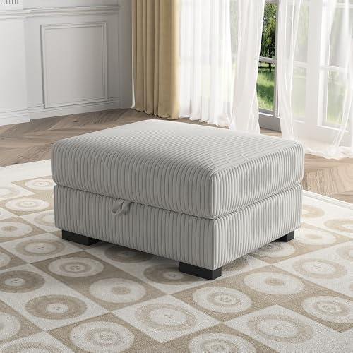 MOTUZP Fußstütze für Sofa, mit Aufbewahrung, Ottomane, Sitz, Cord,rechteckiger Hocker mit gepolstertem Sitz, 45 cm, hoher Hocker, für Sofa, 45 cm, Hocker(Grau + Fußstütze mit Stauraum)