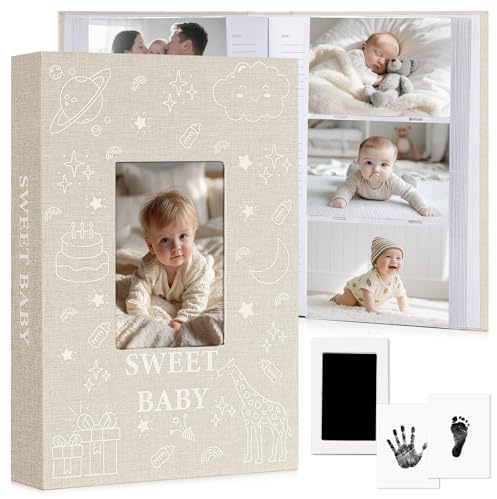 EARLY MINDS Baby Photo Album 6x4 300 Pockets, Linen Slip-in Memory Book
