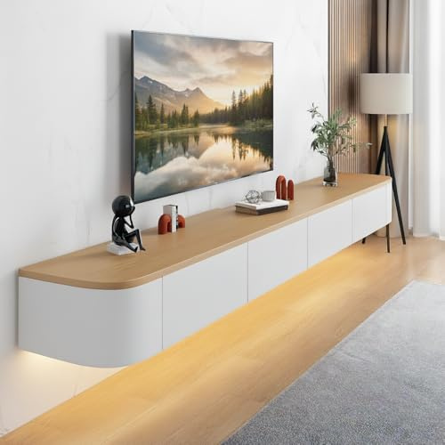 FGNIXLN TV Lowboard,120-240 cm Moderner TV Schrank Fernsehschrank für das Wohnzimmer Geeignet für das Wohnzimmer und Schlafzimmer (Weiß/Holz/LED, 140CM)