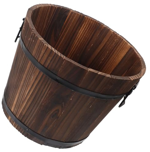 ibasenice Dekorativer Holzeimer Pflanzkübel Karbonisiertem mit Ablauflöchern Antikorrosiv Retro Stil für Sukkulenten Gemüse Balkon und Garten Nachhaltiger Blumentopf für Innen und Außen