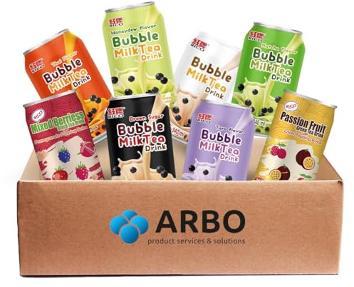 ArBo-Living Drinks – Rico Bubble Tea Mix 8er Pack je 340ml – Original Korea Drinks mit Tapioka & Popping Boba – Trendgetränke in verschiedenen Sorten zum Probieren & Genießen