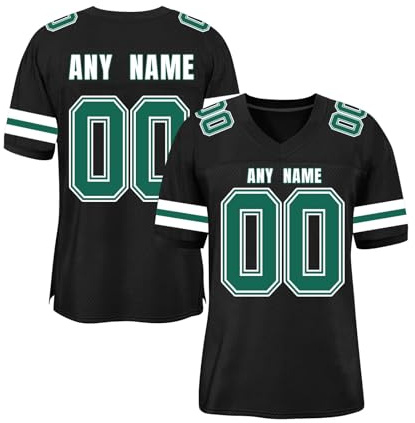 Magliette Personalizzate Stampate con Nome e Numero Maglie da Football Americano Divise Personalizzate per Squadre Stampate con Nome e Numero Traspiranti Nero