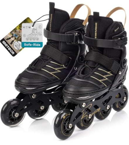 meteor Buzzy Kinder Inline Skates verstellbar Inliner für Mädchen Jungen und Jugendliche mit ABEC-9 Lagern PU Rollen 76-80 mm 82A Aluminium-Schiene Bremse hoher Schale und Größenanpassung