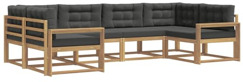 vidaXL Outdoor-Sofagarnitur mit Kissen 6 pcs Weiß und Anthrazit, Akazienholz Lounge Set für draußen, modernes Gartenmöbel, wetterfest und stylisch für deinen Garten