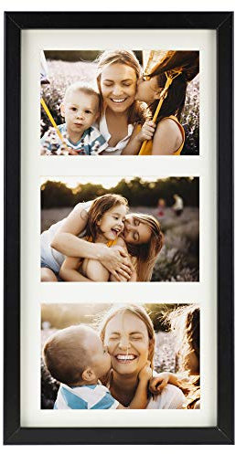 BD ART 18 x 35 cm Mehrfach Bilderrahmen, Bildergalerie, Fotogalerie mit Passepartout und 3 Foto-Ausschnitten für Fotos 10 x 15 cm, Schwarz