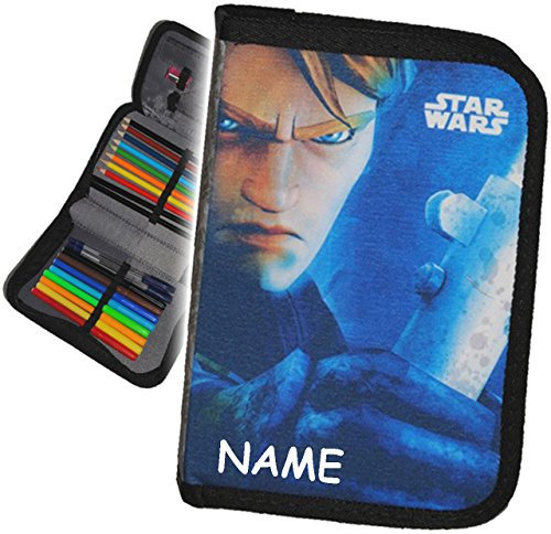 alles-meine.de GmbH 25 TLG. Set - Federmappe gefüllt - Star War - inkl. Name - Schüleretui - mit Stiften und Lineal - Federtasche - für Kinder Schiefermappe - Schule & Kinder..