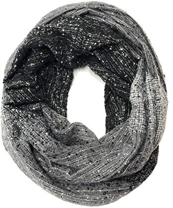 Bowbear Womens Tricolor Winter Knit Infinity Scarf, Grays