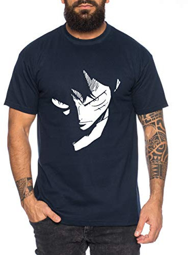 Tee Kiki Ruffy Face Zorro One Manga Herren Ruffy T-Shirt Anime Piece, M, Dunkelblau