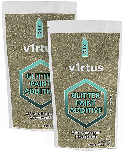 v1rtus 2X Glitter Paint Additive - Gold Silver | Metallic Flakes for Adding Sparkle to Paints & Wood Varnish | Add to Emulsion, Acrylic & Latex for Indoor Sparkly Walls | 100 g (x2)