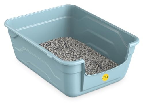 CAT CENTRE Blue Large Cat Litter Tray Box High Sided UK Deep Toilet Loo Adult Cats Kitten Pan Pet Loo Easy Cleaning Lowered Entry Step 11.5cm Easy Access Elderly Cat Trays Luxury