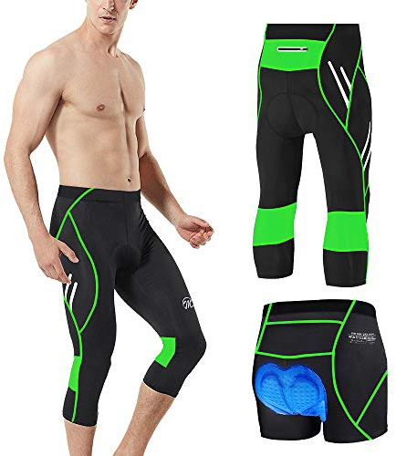 MEETWEE Herren 3/4 Radhose Fahrradhose, Kompression Radlerhose Leggings Radsport Hose für Männer Elastische Atmungsaktive 3D Schwamm Sitzpolster