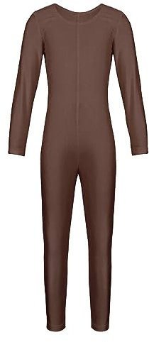 Yeahdor Kinder Mädchen Eiskunstlauf Body Langarm Turnanzug Gymnastikanzug Ganzkörperanzug Ballett Trikot Gymnastik Wettkampf Tanzkleidung A Braun 140-152