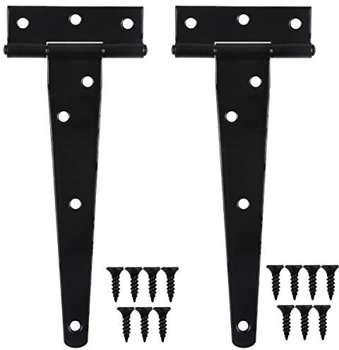 HQdeal 2 Piezas 150mm Bisagras en T Negro, Bisagras en T Galvanizadas para Puertas, Bisagras Resistentes para Puerta de Granero, Puerta de Cobertizo, Negro (6 pulgadas)