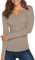 Hiistandd Women's Shirt Long Sleeve Fashion Solid Color Button V Neck Slim Fit T-Shirt Sexy Tops(A-Grey,Medium)