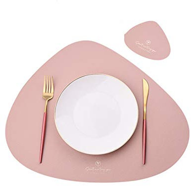 4er Set/6er Set Platzsets und Untersetzer Dreieck Oval Leder Tischset Wassertropfen Abwischbar Tischmatte Wasserdicht ölbeständig Rutschfestes Hitzebeständiges Platzsets (Rosa,4er)