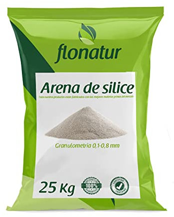 flonatur Arena de silice para cesped Artificial, Saco 25kg, Arena de Gatos, pavimentos Decorativos, Deportivos, Pistas de Padel, Futbol. Granulometría 0,1-0,8