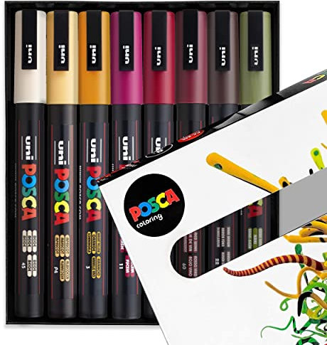 Posca – PC-3M – Farbmarker-Kunststifte – 0,9–1,3 mm – 8er-Set in Geschenkbox (Autumn Tones)