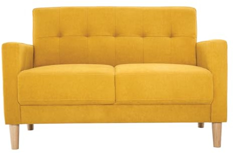 Miliboo Skandinavisches Sofa 2-Sitzer mit Samteffekt in Senfgelb Moon