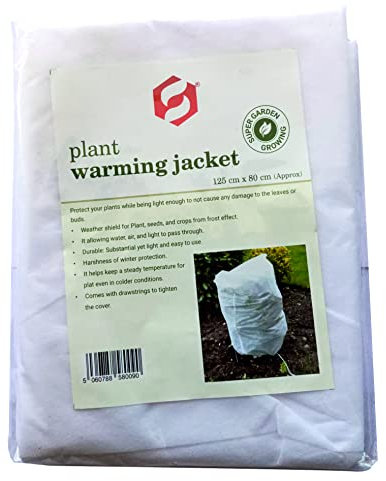 SUL Plant Warming Jackets with Drawstring for Outdoor Garden Prevent Plants from Birds and Insects, UV Protection, Cold Wind Insect Sun Shade Plant Fleece Frost Protection Cover White – 125X80 cm