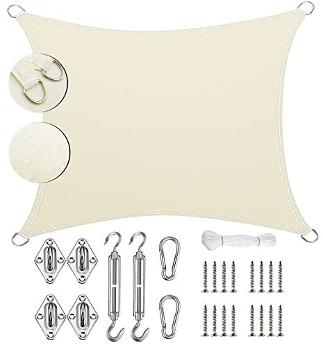 Linmssd Rechteckig Sonnenschutz 8x8m, Leichtgewicht Überdachung, Hergestellt aus 220g/m² hochwertigem Polyester, inkl Befestigungsseile, für Garten und Balkon, Sand - Cremeweiß