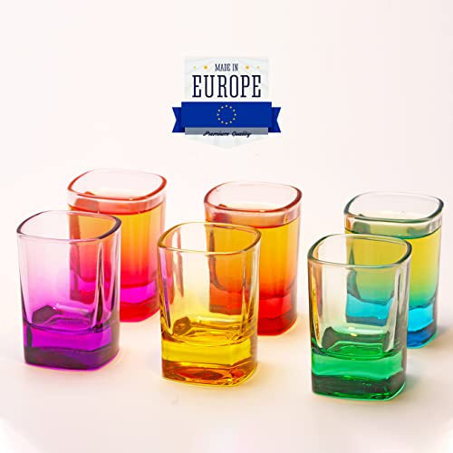 Lot de 6 verres à shot colorés, 52 ml/1,75 oz. Ensemble de mini verres à shot à base lourde, verre à vodka, tasses à tequila, petit verre à shot pour whisky, tequila, vodka et liqueurs