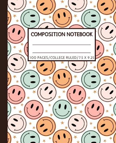 Composition Notebook College Ruled: Pastel Retro Happy Face Aesthetic | Back To School Supplies For High School Students