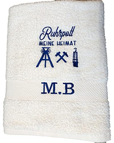 Handtücher Duschtuch SET Geschenk Ruhrpott bestickt Namen Motiv HANDARBEIT personalisiert (dunkelgrau)