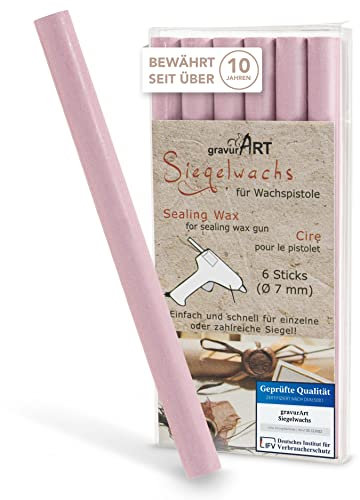 gravurART Siegelwachs flexibel für Wachspistole - Stilvoll Briefe versiegeln mit dem 6er Pack Wachs für Siegelstempel in Mauve - 7 mm