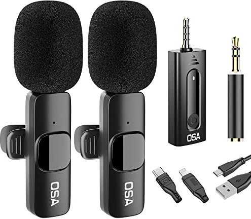 OSA Wireless Lavalier Microphone, wireless microphone for iPhone, Android Phone, Camera, Clip-on Plug & Play Auto-sync and Noise Reduction for Video Recording, Interview