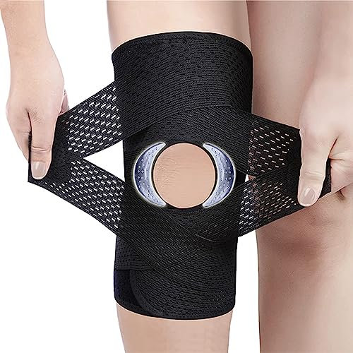 Rodillera profesional, rótula abierta ajustable con correa paralela y estabilizadores de doble lado, alivio de dolor articular para hombres y mujeres (negro, XXL)