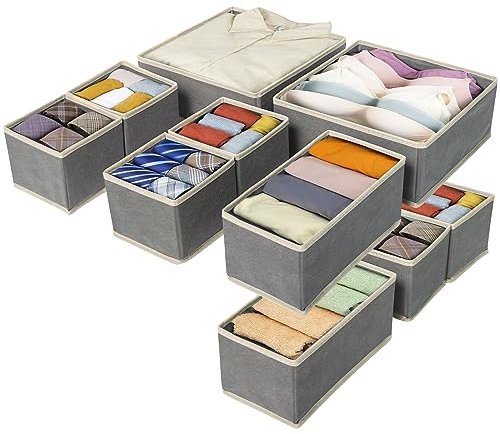 Yidaxing 10 Stück Schubladen Organizer, Faltbare Aufbewahrungsbox, Schubladen Ordnungssystem Schubladentrenner Offener Kleiderschrank Organizer für Unterwäsche Krawatten Socken (Hellgrau)