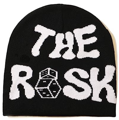XJLLJJZJL Gothic Letter Print Skullies Strickmütze Hip Hop Beanie Winter Warme Punk Beanies Casual Outdoor Skimütze Slouchy Skull Cap Schwarz, Schwarz, M-L