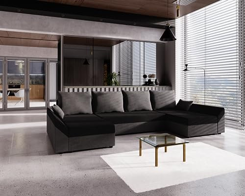 ALTDECOR Ecksofa in U-Form mit Schlaffunktion und Bettkasten Corner Sofa Bett Eckcouch Couch L-Form Schlafcouch Ausziehbar Wohnlandschaft Schlafsofa Cauchsofa - DAN-U - 310x140x90cm Grau/Dunkelgrau