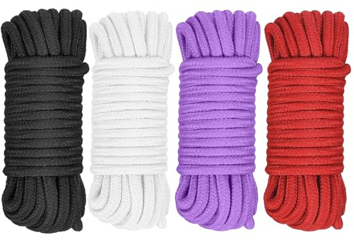 Corda in cotone morbida, 10 m x 4 corda in cotone spessa, corda morbida per tutti gli usi in cotone intrecciato per nodi, corda per progetti artigianali, impiccagione e fascicolazione (nero, bianco
