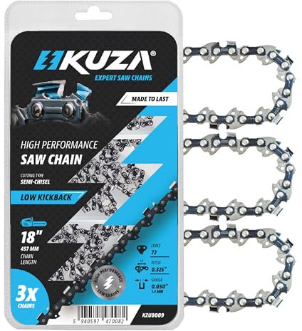 Catena per motosega da 45,7 cm, passo 0,8 cm, calibro 127 cm, 72 maglie, in acciaio tedesco, adatta per Husqvarna 440, Echo CS-400, Jonsered - 591094872, 20lpx072g e altri (3 catene)