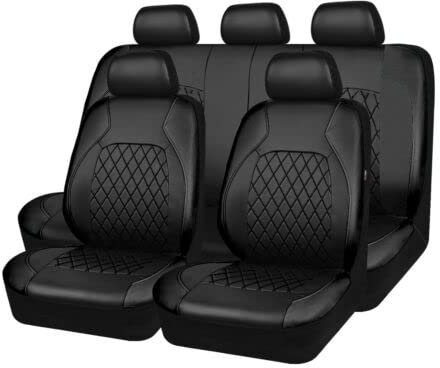 5 Sitze Alles Inklusive Auto Sitzbezüge Sets für Jeep Compass 2000-2023, 9 Stück Auto Leder Sitzbezüge Rücksitzschoner Vordersitze Rücksitze Schonbezüge,Black