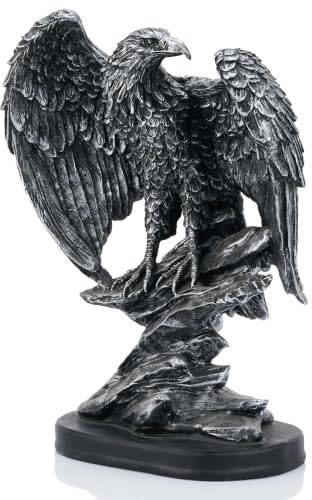 AMOIENSIS Statue Weißkopfseeadler, Metallic-Silber, 25,4 cm | American Eagle Geschenk für Schreibtisch, Heimdekoration, patriotische Anzeige und Adlerliebhaber