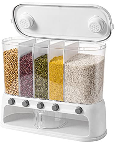 KERALI Cereal Containers Storage, 20KG Wall Mounted Rice Container, Dry Food Dispenser Grain Rice Bucket With Multi Compartments, Airtight Grain Storage Bucket, Kitchen Accessories Home Organization