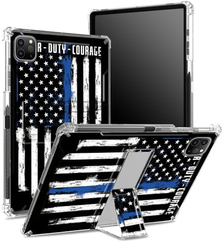 Schutzhülle für iPad Pro 12,9 Zoll (2022/2021/2020, 6. / 5. / 4. Generation) mit Stifthalter, transparente Rückseite mit amerikanischer Flagge, stoßfeste Eckabdeckung mit Ständer
