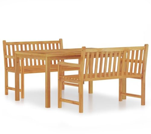 Makastle 3-TLG. Gartenmöbel Set Stühle mit Tisch, Garten Sitzgruppe für 2 Personen, Essgruppe Sitzgarnitur Gartengarnitur Garten Loungemöbel für Terrasse und Balkon, Massivholz Teak