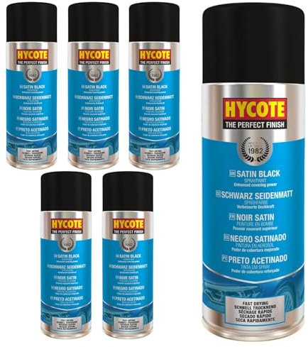 Hycote Fast Drying Aerosol Car Spray Paint, Satin Black, 400 ml (Pack of 6)