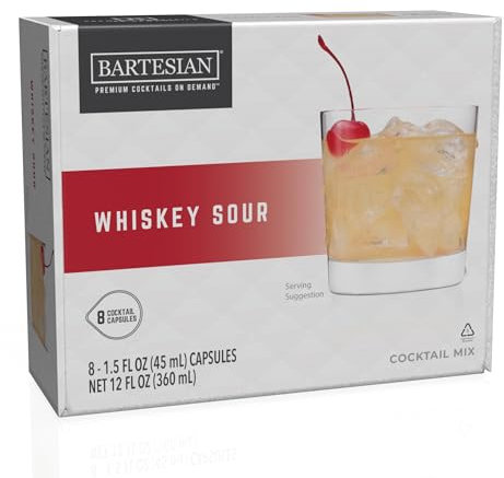 Bartesian Cocktail Mixer Whiskey Sour - Ingrédients pour Whisky Cocktail - Capsules pour le Bartesian Cocktail Maker - Préparation sans alcool à mélanger avec des spiritueux - Lot de 8 capsules