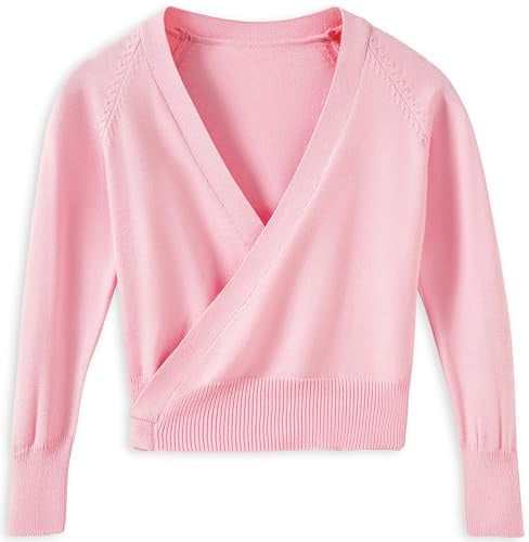 DANSHOW Fille Ballet Longues Manches Boléro Hauts Enroulés, Cardigans de Danse pour Enfants, Pull de Danse en Velours Veste en Tricot, 5-6 ans