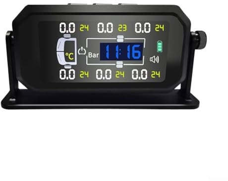TPMS Tyre Pressure Monitoring, Wireless Solar Large Display Tyre Pressure Monitor 6 Wheel Sensor for Trucks Car Tire Pressure Detection Display