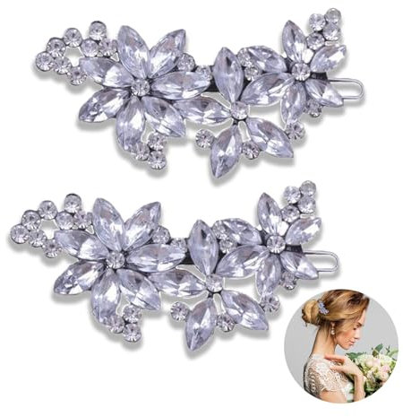 Silber Blumen Hochzeit Haarschmuck, 2 Packungen Strass Haarspangen, für Braut, Brautjungfer, Frauen und Mädchen